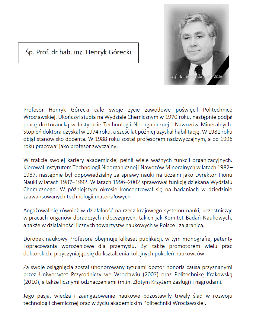 Śp. Prof. dr hab. inż Henryk Górecki