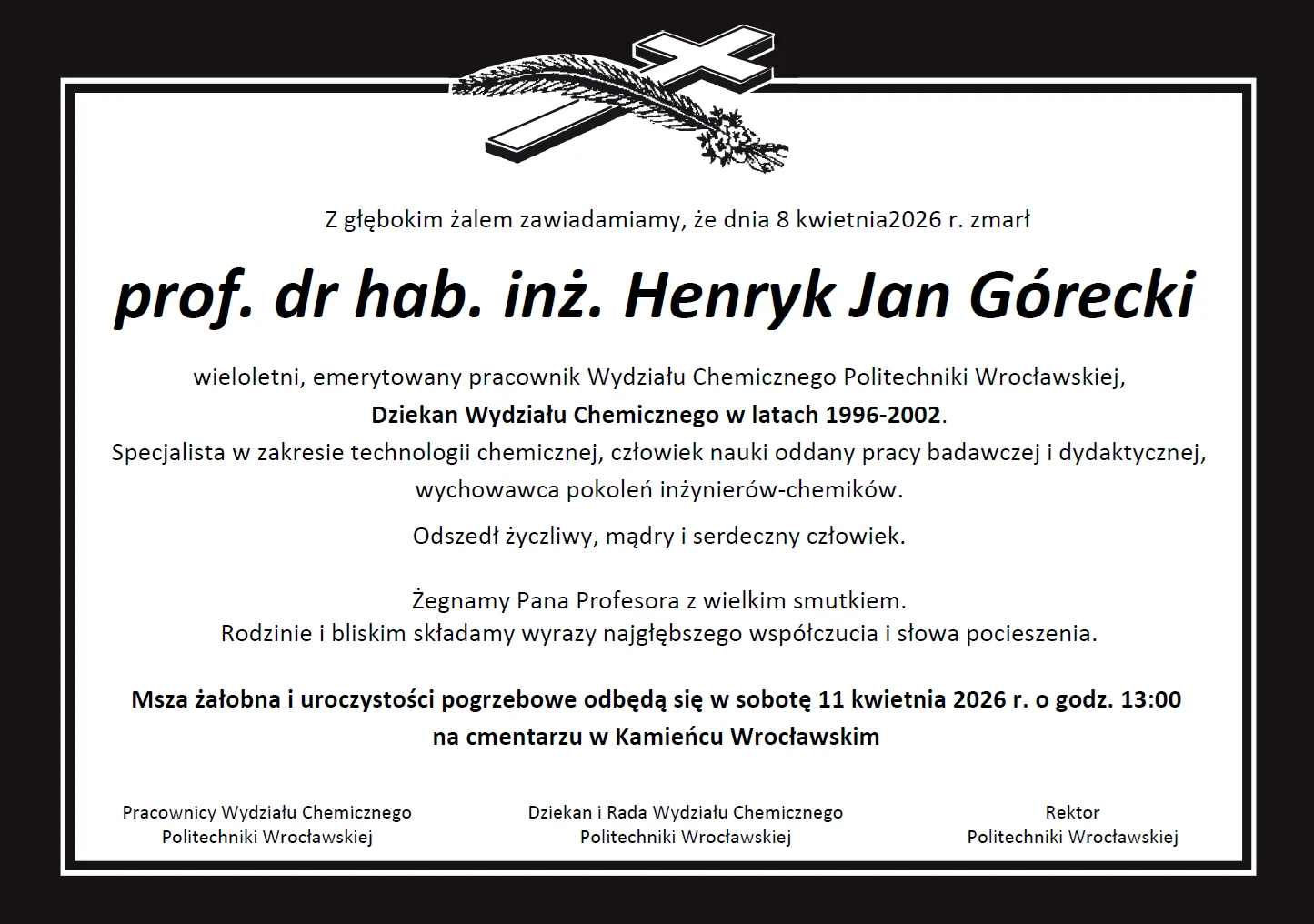 Śp. Prof. dr hab. inż Henryk Górecki_nekrolog